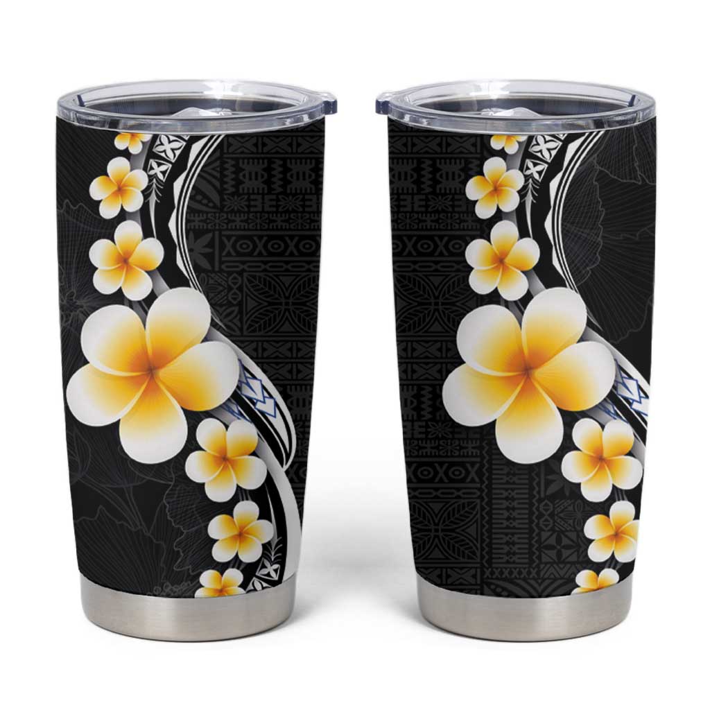 Pacific Hibiscus and Plumeria with Tapa Pattern Tumbler Cup Black Color LT03 Black - Polynesian Pride