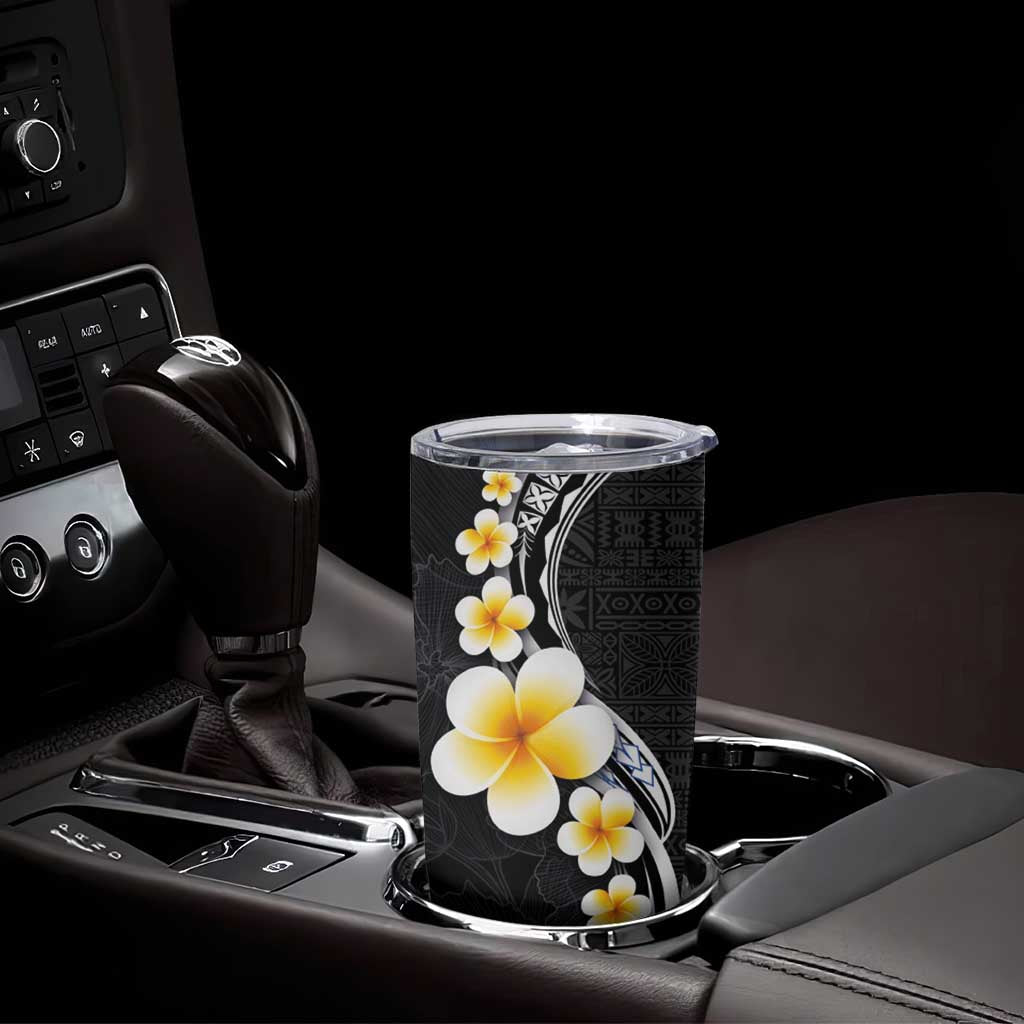 Pacific Hibiscus and Plumeria with Tapa Pattern Tumbler Cup Black Color LT03 - Polynesian Pride
