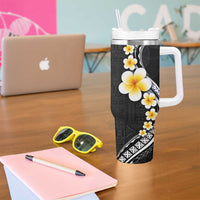 Pacific Hibiscus and Plumeria with Tapa Pattern Tumbler With Handle Black Color LT03 - Polynesian Pride