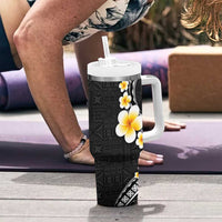 Pacific Hibiscus and Plumeria with Tapa Pattern Tumbler With Handle Black Color LT03 - Polynesian Pride
