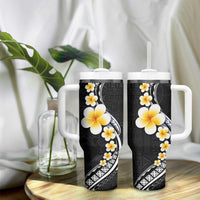 Pacific Hibiscus and Plumeria with Tapa Pattern Tumbler With Handle Black Color LT03 - Polynesian Pride
