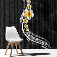 Pacific Hibiscus and Plumeria with Tapa Pattern Window Curtain Black Color LT03 - Polynesian Pride