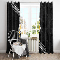 Pacific Hibiscus and Plumeria with Tapa Pattern Window Curtain Black Color LT03 - Polynesian Pride