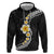 Pacific Hibiscus and Plumeria with Tapa Pattern Zip Hoodie Black Color