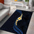 Pacific Hibiscus and Plumeria with Tapa Pattern Area Rug Dark Blue Color