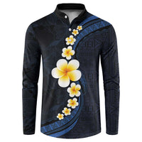 Pacific Hibiscus and Plumeria with Tapa Pattern Button Sweatshirt Dark Blue Color LT03 Blue - Polynesian Pride