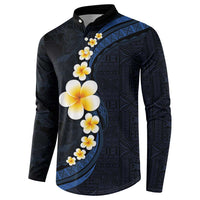 Pacific Hibiscus and Plumeria with Tapa Pattern Button Sweatshirt Dark Blue Color LT03 - Polynesian Pride