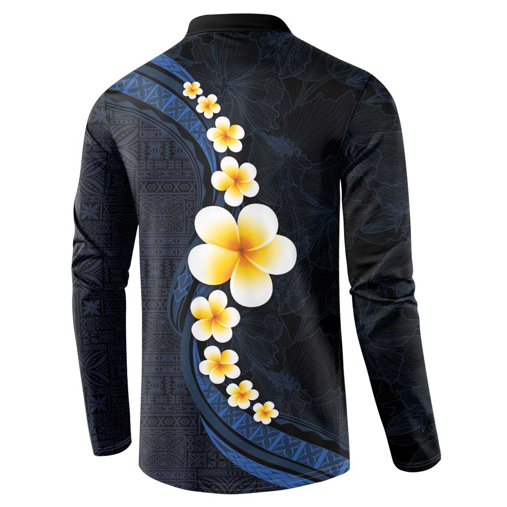 Pacific Hibiscus and Plumeria with Tapa Pattern Button Sweatshirt Dark Blue Color LT03 - Polynesian Pride