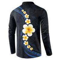 Pacific Hibiscus and Plumeria with Tapa Pattern Button Sweatshirt Dark Blue Color LT03 - Polynesian Pride