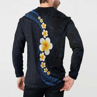 Pacific Hibiscus and Plumeria with Tapa Pattern Button Sweatshirt Dark Blue Color LT03 - Polynesian Pride