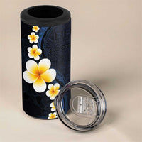 Pacific Hibiscus and Plumeria with Tapa Pattern 4 in 1 Can Cooler Tumbler Dark Blue Color
