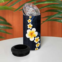 Pacific Hibiscus and Plumeria with Tapa Pattern 4 in 1 Can Cooler Tumbler Dark Blue Color