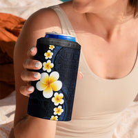 Pacific Hibiscus and Plumeria with Tapa Pattern 4 in 1 Can Cooler Tumbler Dark Blue Color