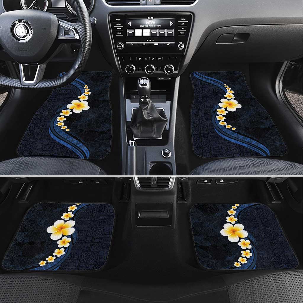 Pacific Hibiscus and Plumeria with Tapa Pattern Car Mats Dark Blue Color LT03 Set 4pcs Blue - Polynesian Pride