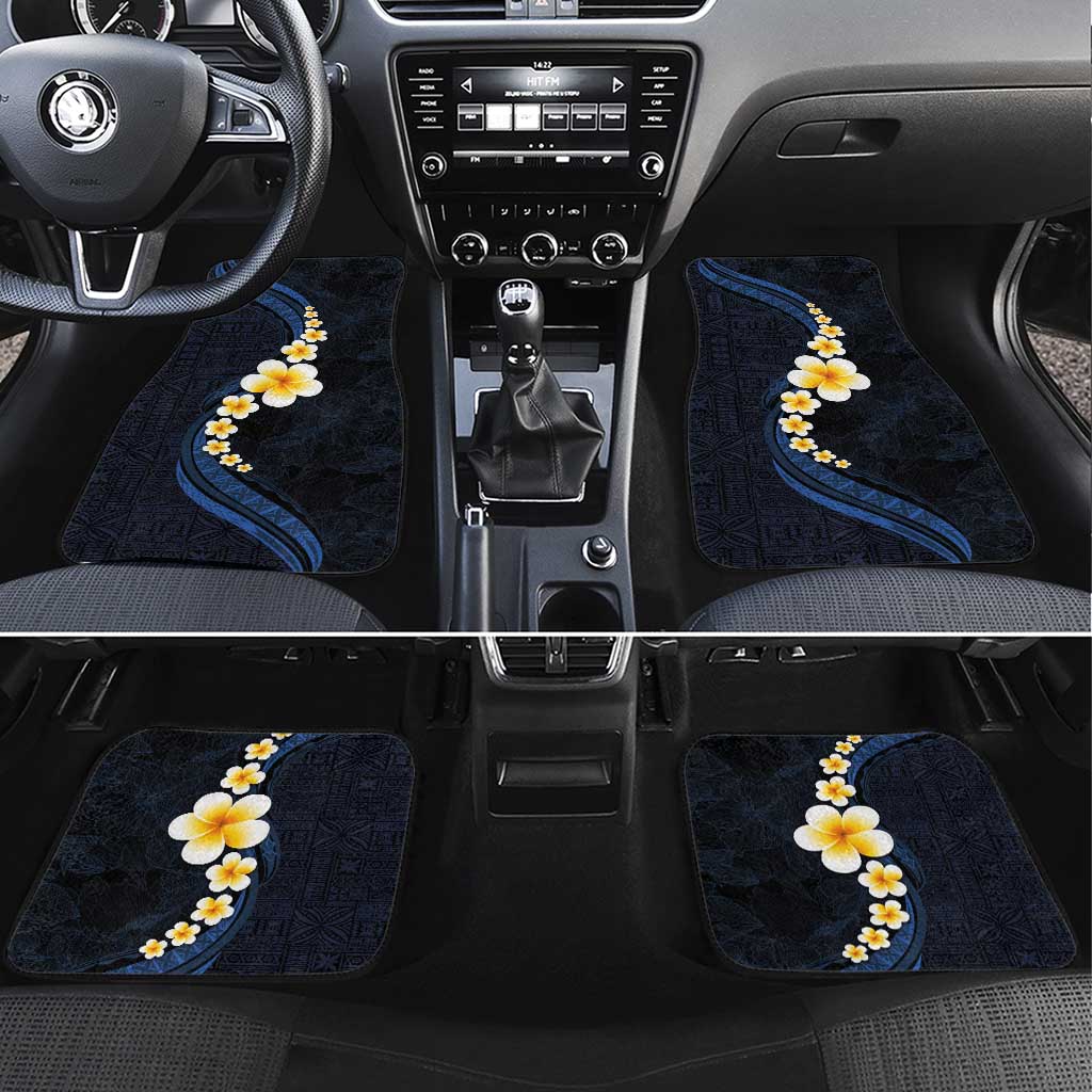 Pacific Hibiscus and Plumeria with Tapa Pattern Car Mats Dark Blue Color