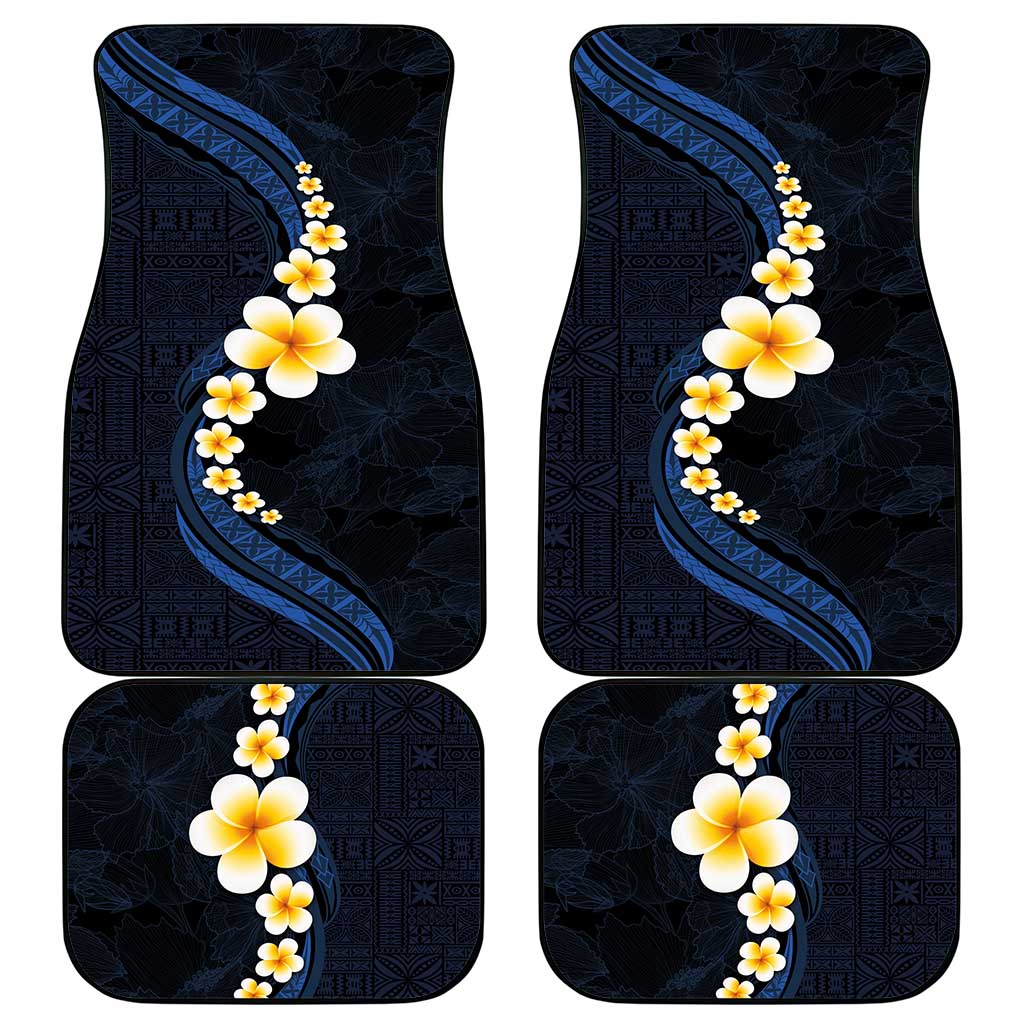 Pacific Hibiscus and Plumeria with Tapa Pattern Car Mats Dark Blue Color LT03 - Polynesian Pride