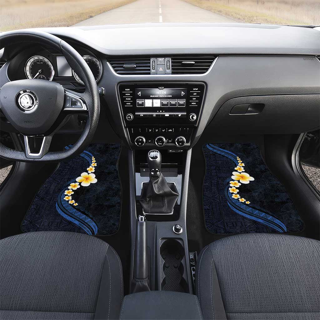 Pacific Hibiscus and Plumeria with Tapa Pattern Car Mats Dark Blue Color LT03 Set 2pcs - Front Blue - Polynesian Pride