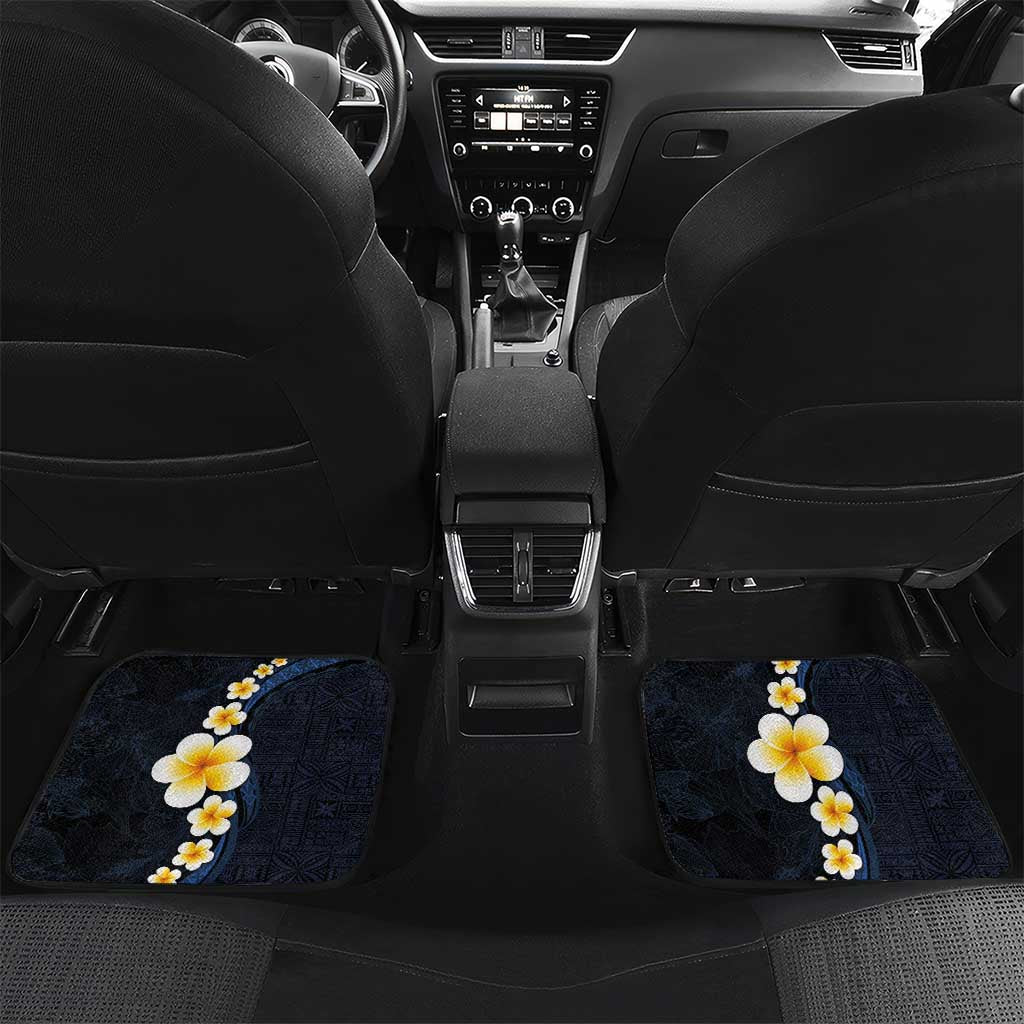 Pacific Hibiscus and Plumeria with Tapa Pattern Car Mats Dark Blue Color LT03 Set 2pcs - Back Blue - Polynesian Pride