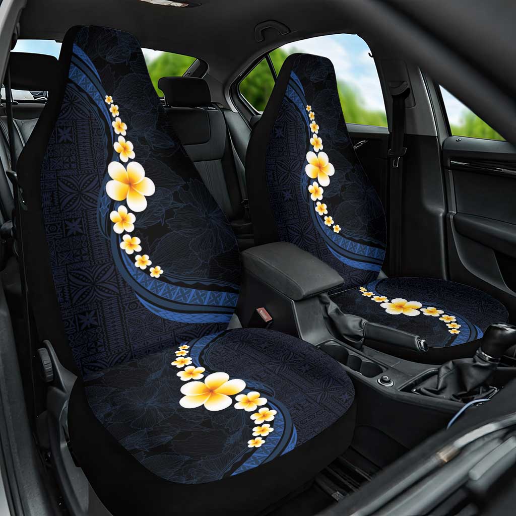 Pacific Hibiscus and Plumeria with Tapa Pattern Car Seat Cover Dark Blue Color