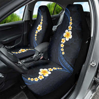 Pacific Hibiscus and Plumeria with Tapa Pattern Car Seat Cover Dark Blue Color