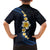 Pacific Hibiscus and Plumeria with Tapa Pattern Family Matching Off Shoulder Short Dress and Hawaiian Shirt Dark Blue Color