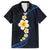 Pacific Hibiscus and Plumeria with Tapa Pattern Family Matching Puletasi and Hawaiian Shirt Dark Blue Color