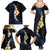 Pacific Hibiscus and Plumeria with Tapa Pattern Family Matching Summer Maxi Dress and Hawaiian Shirt Dark Blue Color