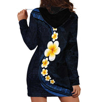 Pacific Hibiscus and Plumeria with Tapa Pattern Hoodie Dress Dark Blue Color LT03 - Polynesian Pride