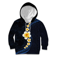 Pacific Hibiscus and Plumeria with Tapa Pattern Kid Hoodie Dark Blue Color
