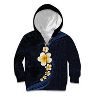 Pacific Hibiscus and Plumeria with Tapa Pattern Kid Hoodie Dark Blue Color