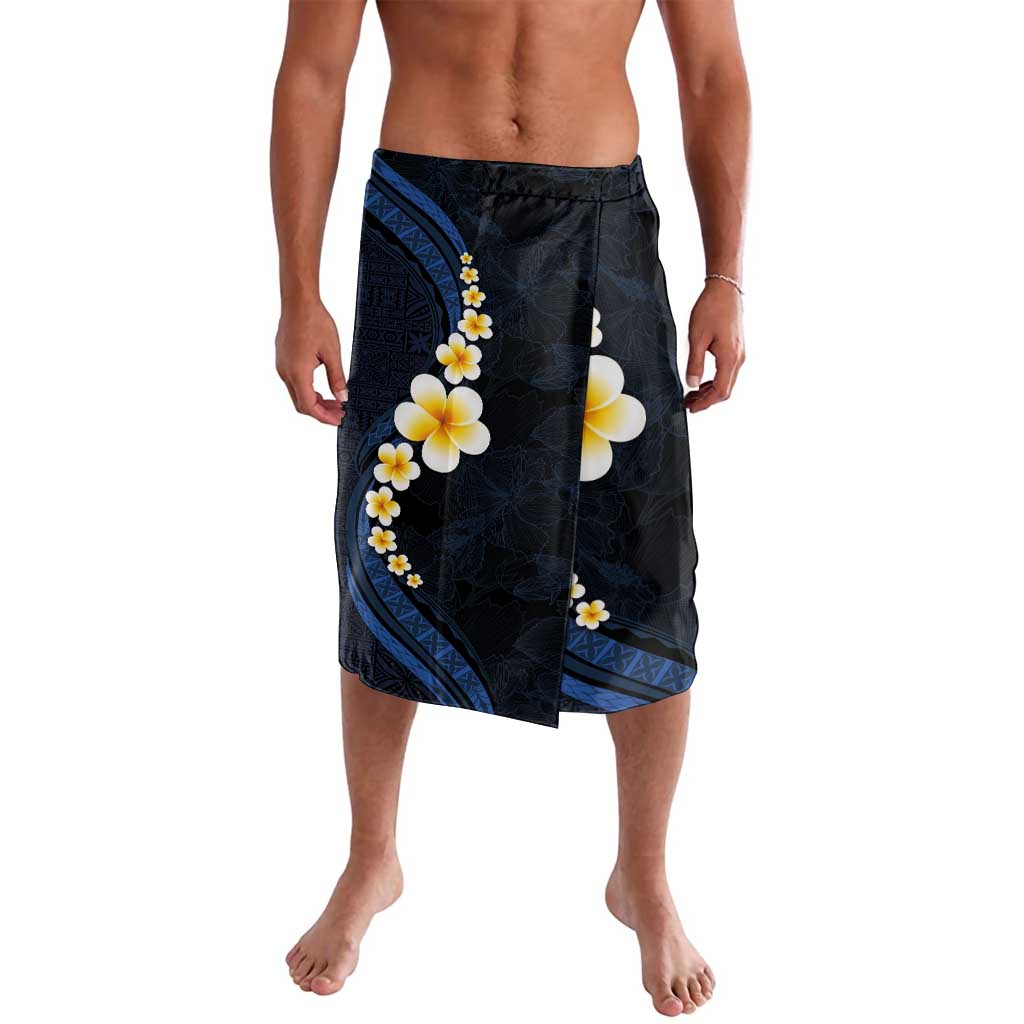 Pacific Hibiscus and Plumeria with Tapa Pattern Lavalava Dark Blue Color LT03 Blue - Polynesian Pride