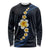 Pacific Hibiscus and Plumeria with Tapa Pattern Long Sleeve Shirt Dark Blue Color