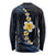 Pacific Hibiscus and Plumeria with Tapa Pattern Long Sleeve Shirt Dark Blue Color