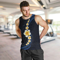 Pacific Hibiscus and Plumeria with Tapa Pattern Men Tank Top Dark Blue Color LT03 Blue - Polynesian Pride
