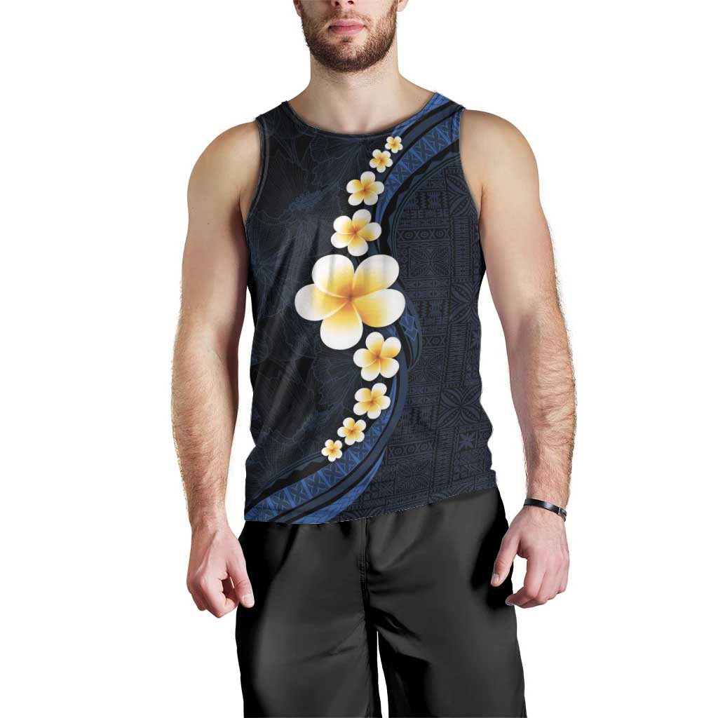 Pacific Hibiscus and Plumeria with Tapa Pattern Men Tank Top Dark Blue Color LT03 - Polynesian Pride
