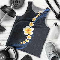 Pacific Hibiscus and Plumeria with Tapa Pattern Men Tank Top Dark Blue Color LT03 - Polynesian Pride