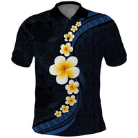 Pacific Hibiscus and Plumeria with Tapa Pattern Polo Shirt Dark Blue Color