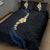 Pacific Hibiscus and Plumeria with Tapa Pattern Quilt Bed Set Dark Blue Color