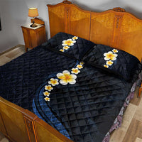 Pacific Hibiscus and Plumeria with Tapa Pattern Quilt Bed Set Dark Blue Color LT03 - Polynesian Pride