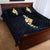 Pacific Hibiscus and Plumeria with Tapa Pattern Quilt Bed Set Dark Blue Color