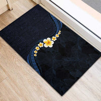 Pacific Hibiscus and Plumeria with Tapa Pattern Rubber Doormat Dark Blue Color LT03 - Polynesian Pride
