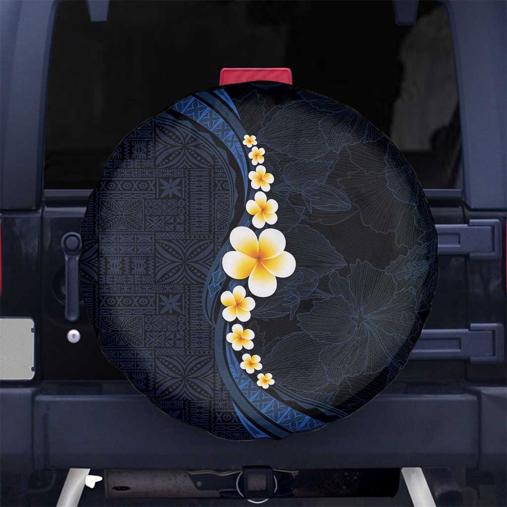 Pacific Hibiscus and Plumeria with Tapa Pattern Spare Tire Cover Dark Blue Color LT03 - Polynesian Pride