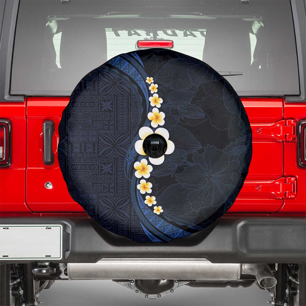 Pacific Hibiscus and Plumeria with Tapa Pattern Spare Tire Cover Dark Blue Color LT03 - Polynesian Pride