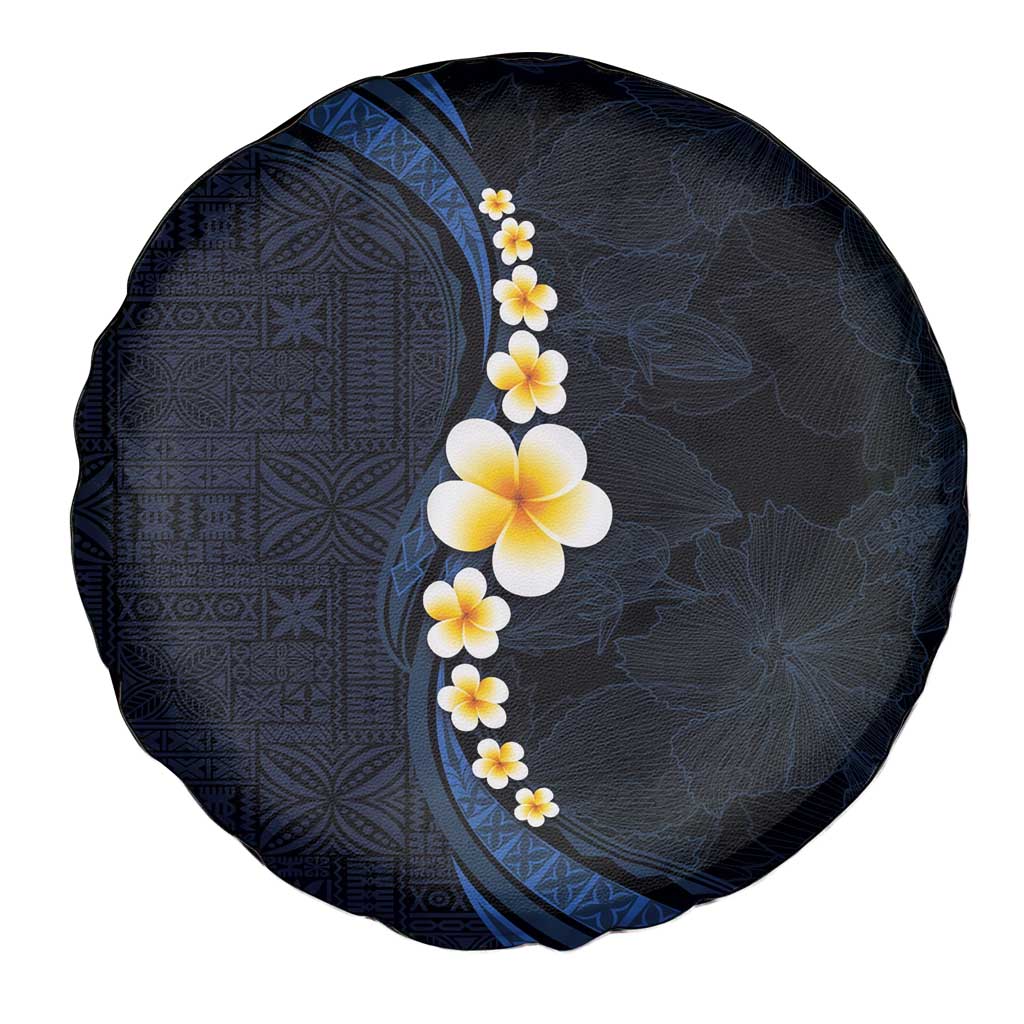Pacific Hibiscus and Plumeria with Tapa Pattern Spare Tire Cover Dark Blue Color LT03 - Polynesian Pride