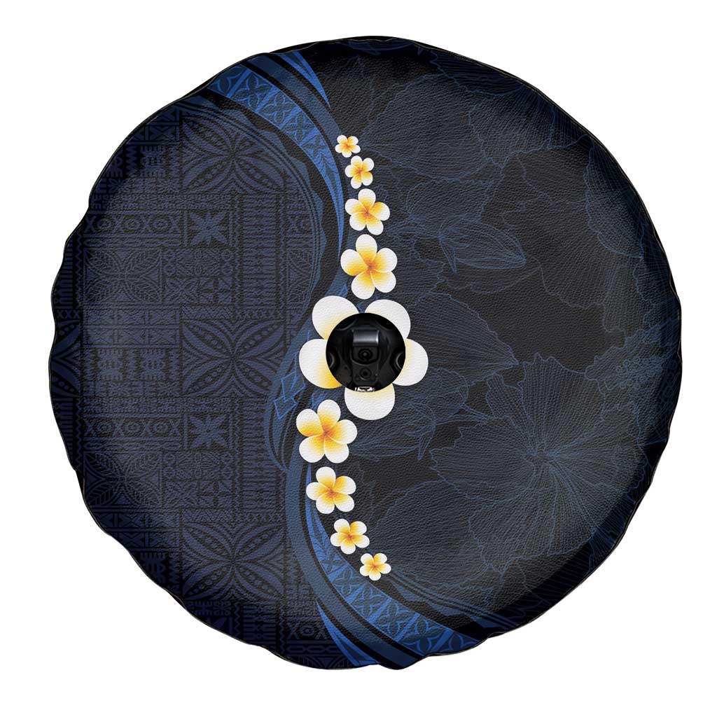 Pacific Hibiscus and Plumeria with Tapa Pattern Spare Tire Cover Dark Blue Color LT03 - Polynesian Pride