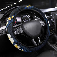 Pacific Hibiscus and Plumeria with Tapa Pattern Steering Wheel Cover Dark Blue Color LT03 Universal Fit Blue - Polynesian Pride