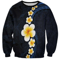 Pacific Hibiscus and Plumeria with Tapa Pattern Sweatshirt Dark Blue Color LT03 Unisex Blue - Polynesian Pride