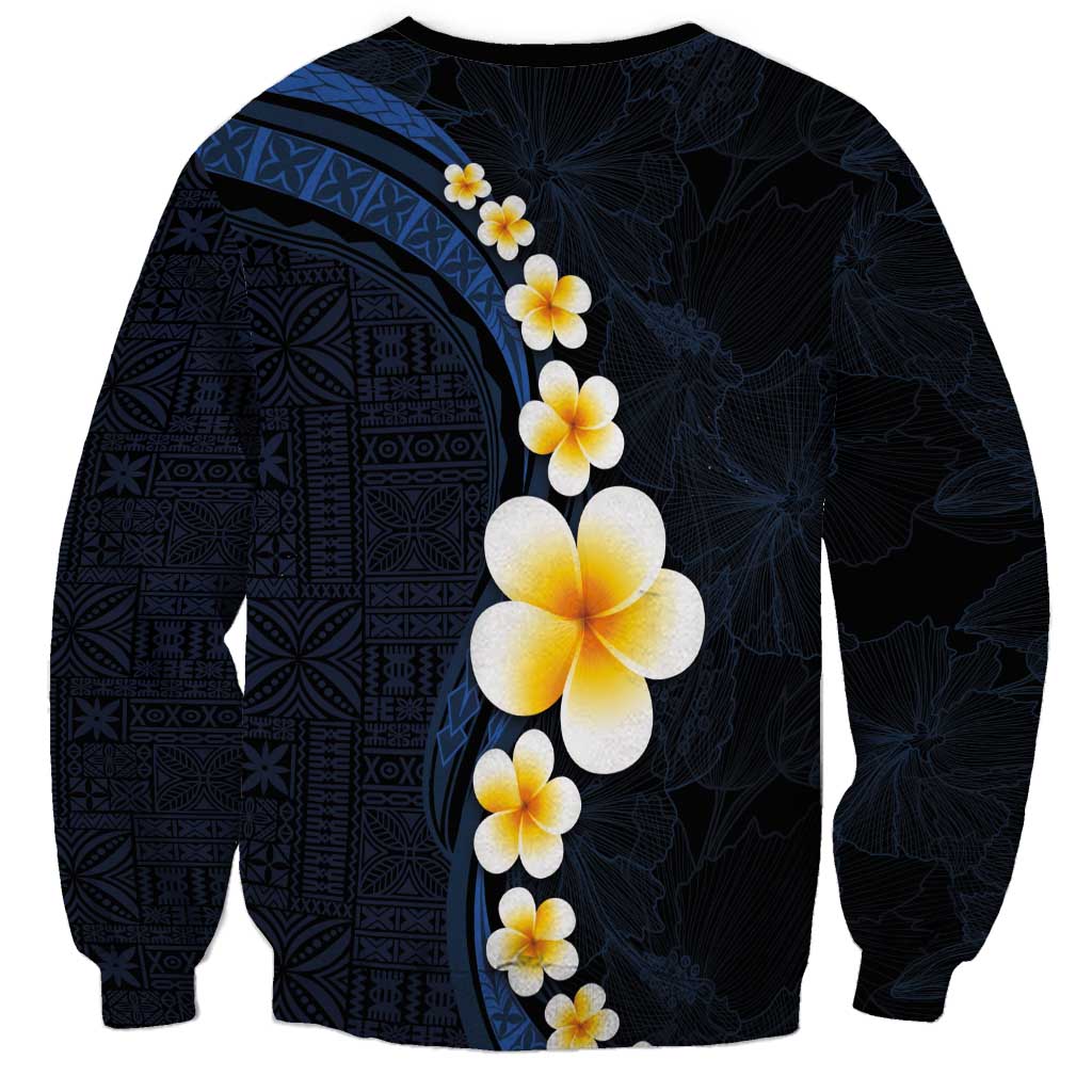 Pacific Hibiscus and Plumeria with Tapa Pattern Sweatshirt Dark Blue Color LT03 - Polynesian Pride