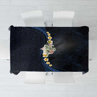 Pacific Hibiscus and Plumeria with Tapa Pattern Tablecloth Dark Blue Color LT03 Blue - Polynesian Pride