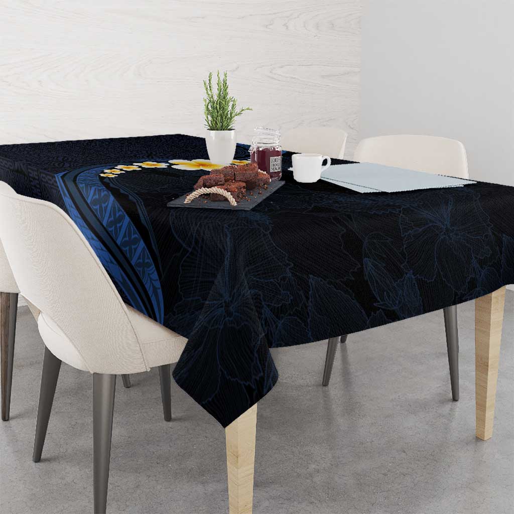 Pacific Hibiscus and Plumeria with Tapa Pattern Tablecloth Dark Blue Color LT03 - Polynesian Pride